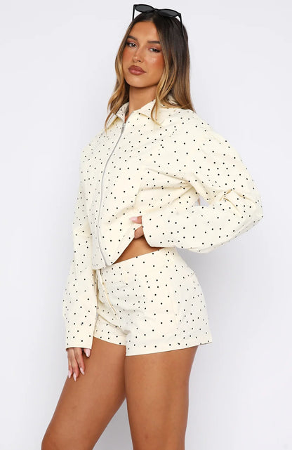 Treasure Me Bomber Jacket Cream Black Polka Dot