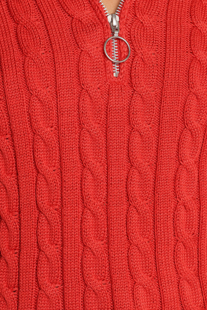 Frida Quarter Zip Knit Sweater Red