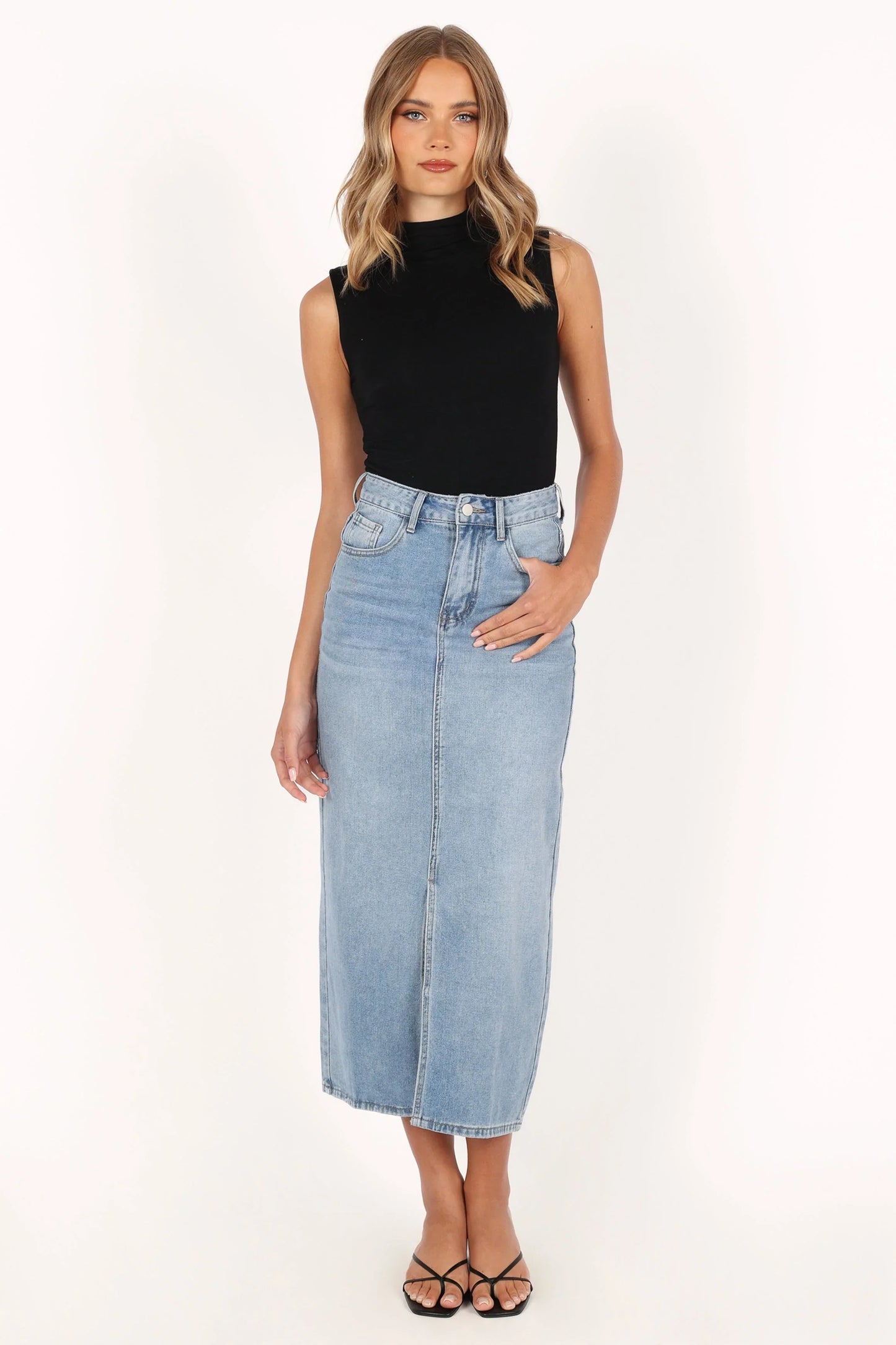 Dana Denim Midi Skirt Blue Wash