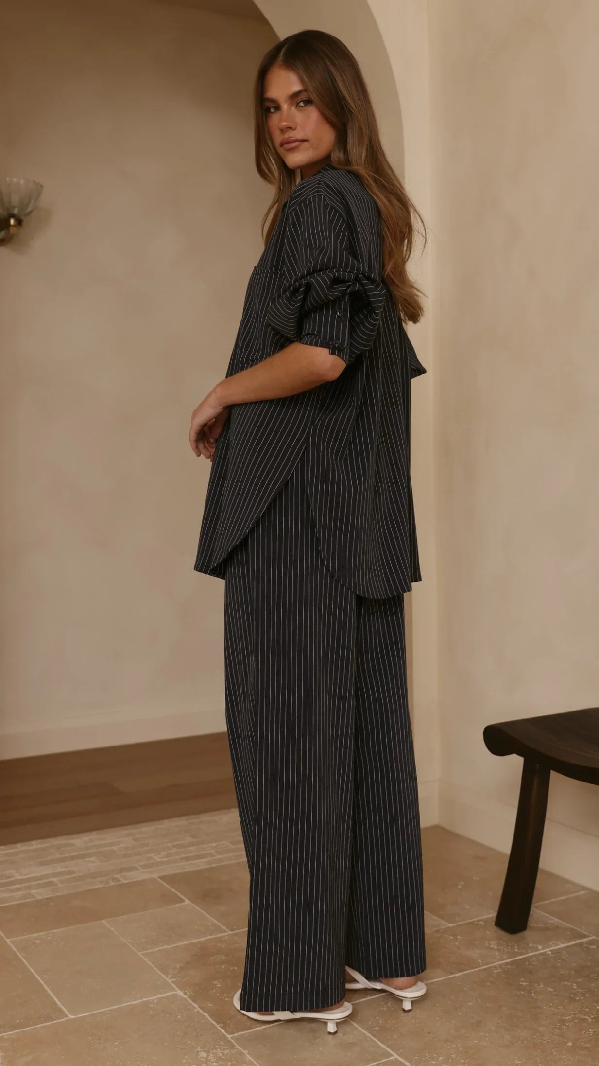 Zaila Pants Navy White Stripe