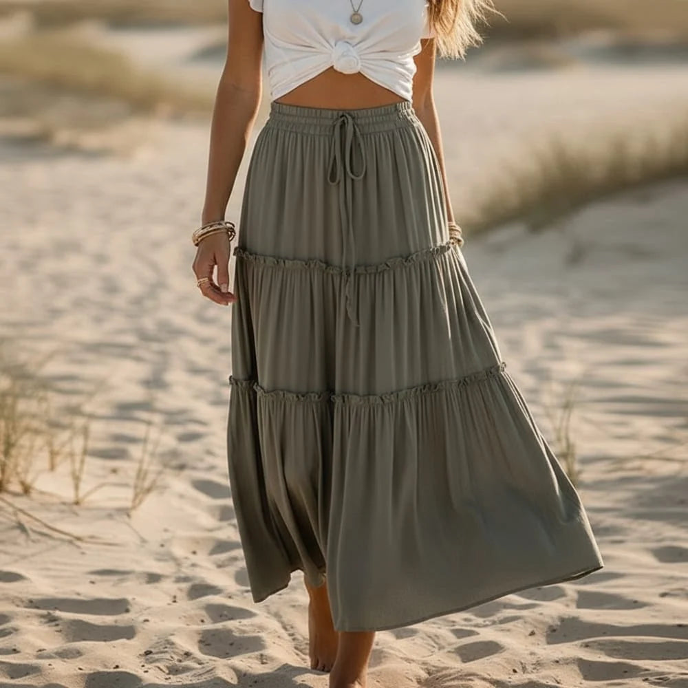 Bohemian Tiered Ruffle Maxi Skirt