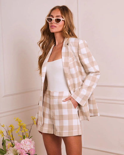 Soft Check Plaid Print Blazer