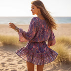 Floral Long Sleeve Mini Dress with Ruffle Hem