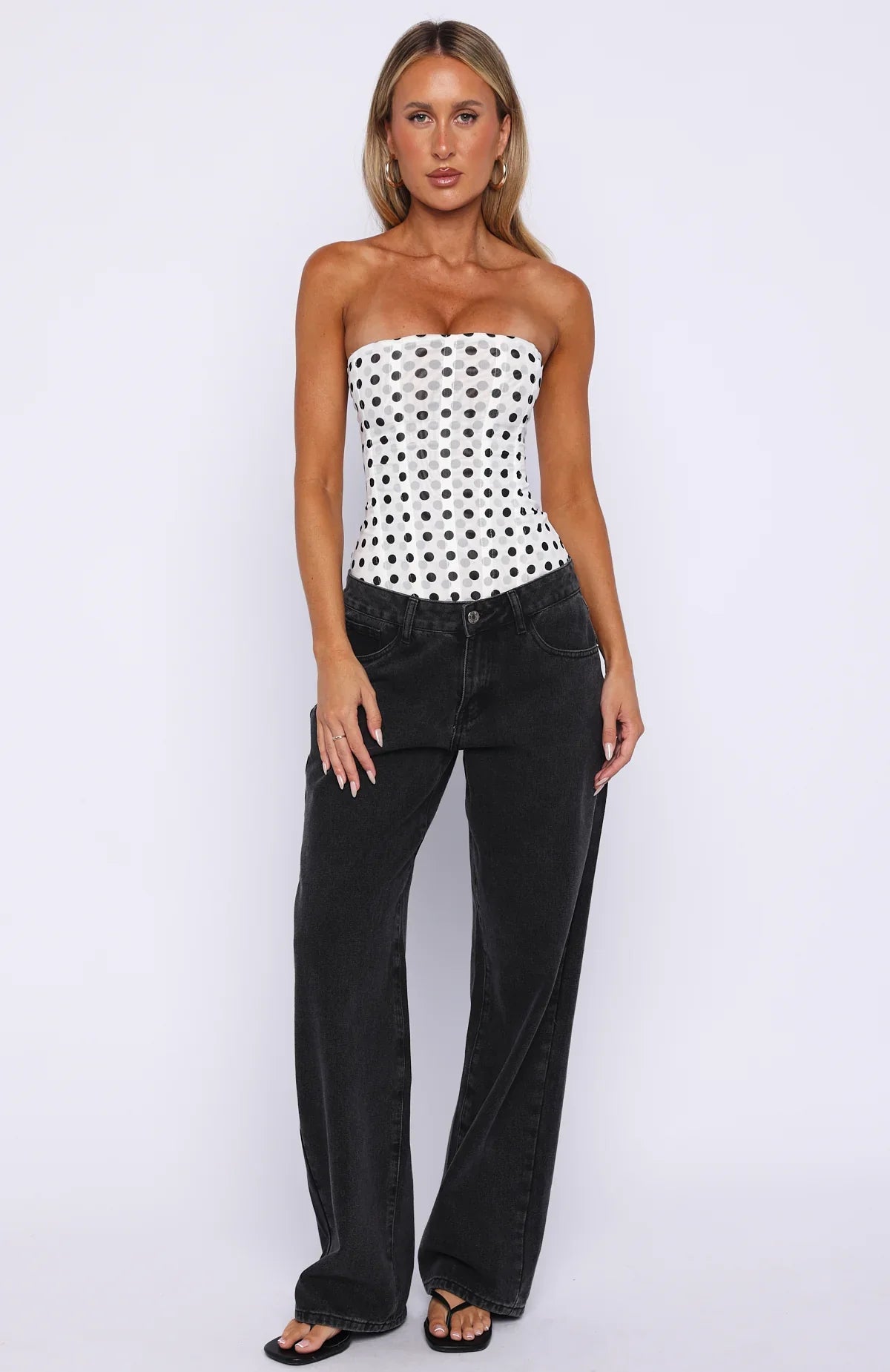 Tell Me A Secret Strapless Bustier White Black Polka Dot