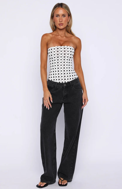 Tell Me A Secret Strapless Bustier White Black Polka Dot
