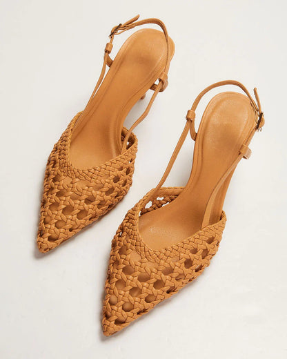 Mira Woven Pointed Toe Slingback Pumps