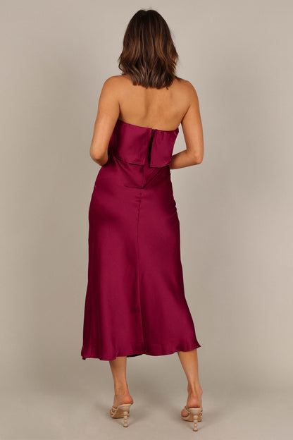 Vienna Strapless Midi Dress Berry