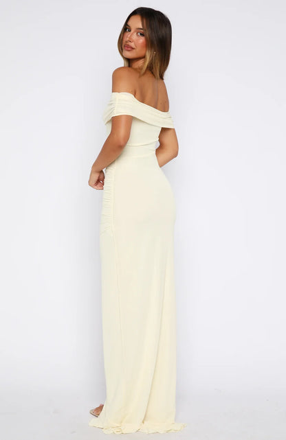 Icon In Motion Off Shoulder Maxi Dress Lemon