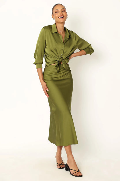 Narissa Satin Shirt Palm Green