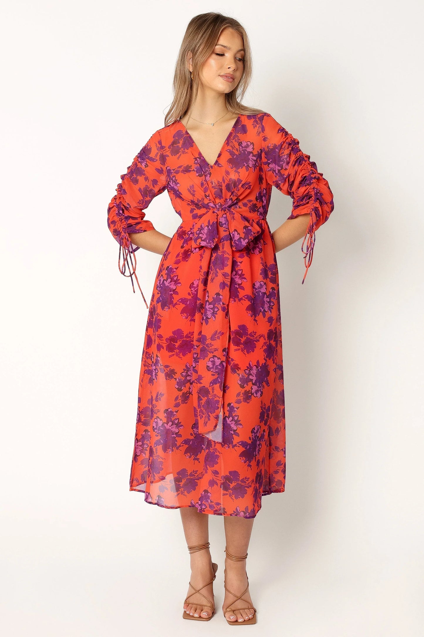 Hallie Midi Floral Dress Red Wine