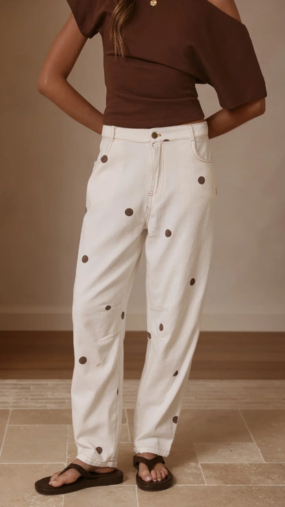 Cleora Barrel Jeans Cream Polka