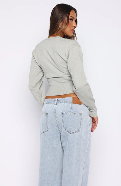Cindy Cinched Knit Top Grey