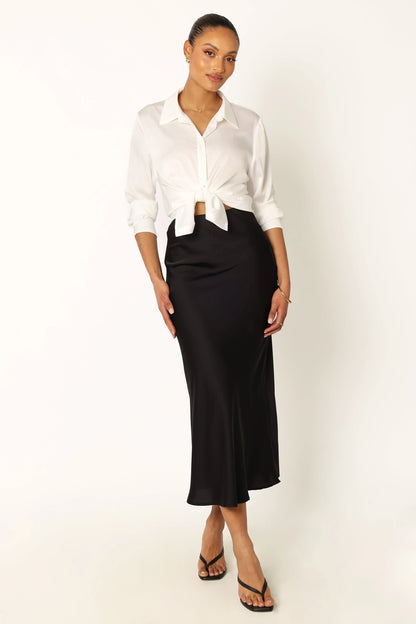 Nellie Satin Midi Skirt Black