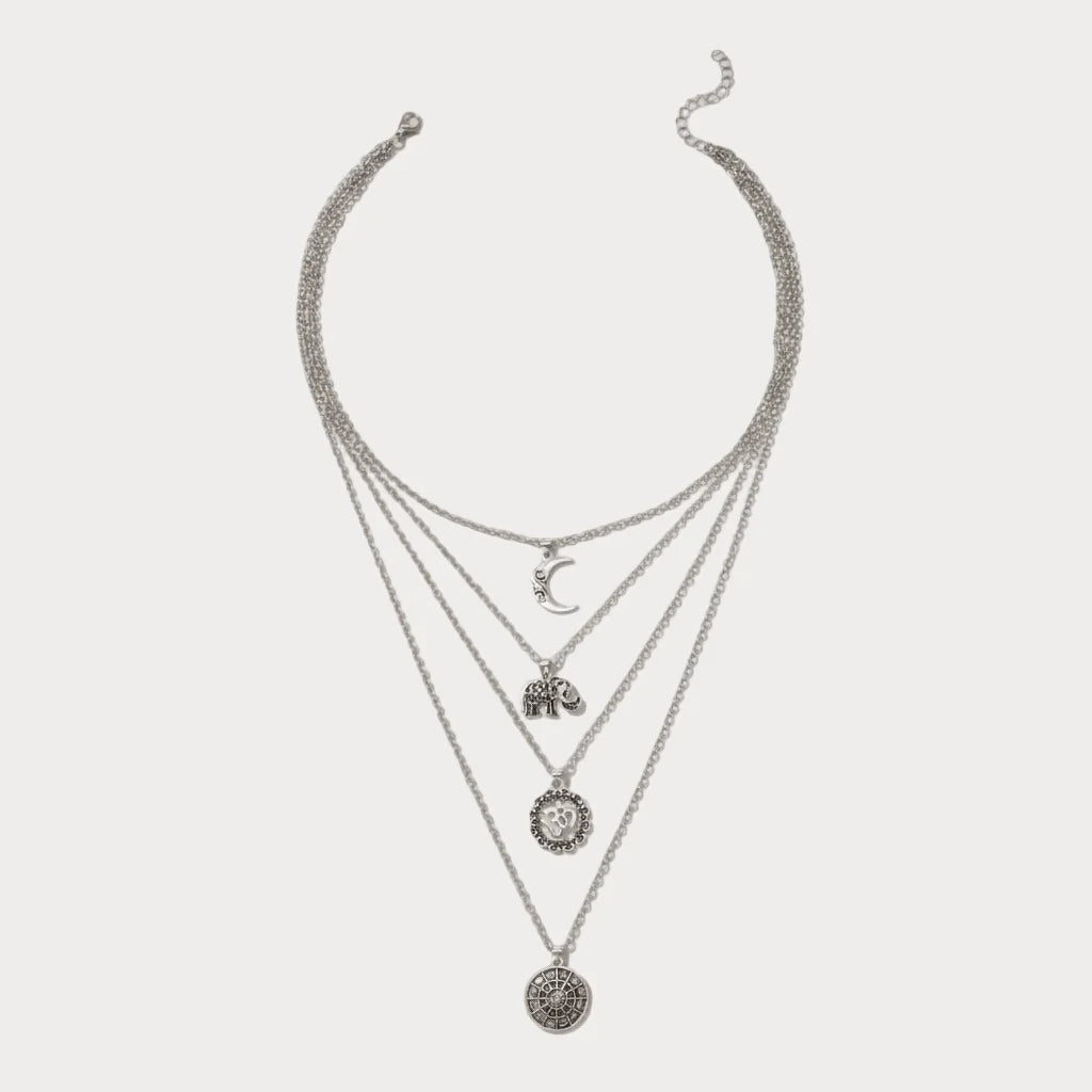 Boho Multi Layer Moon Chain Necklace