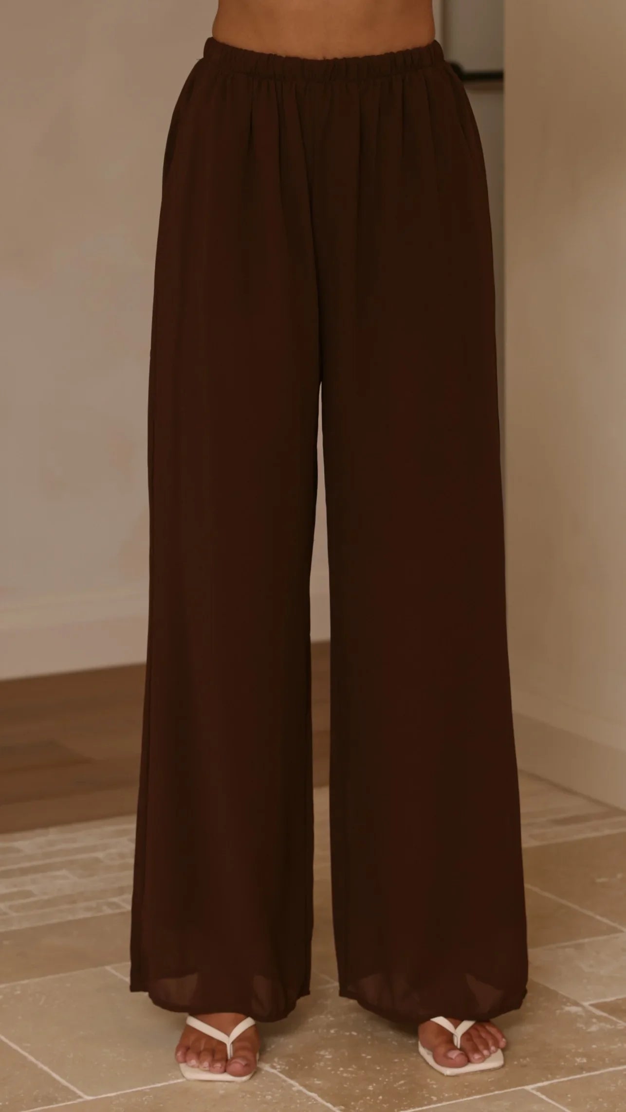 Zabrina Semi Sheer Strapless Top and Pants Set Chocolate