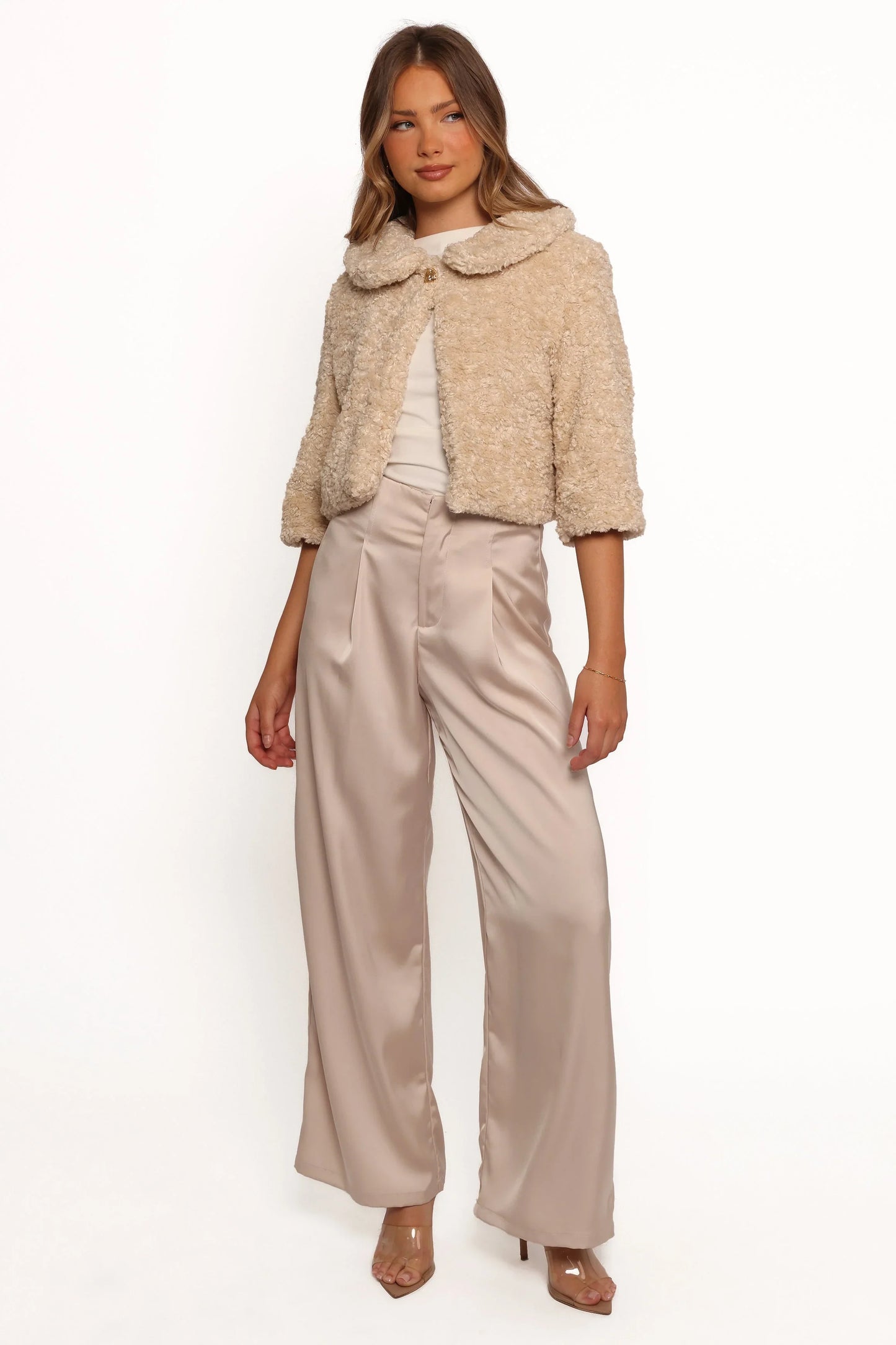 Lucie Faux Fur Crop Jacket Cream