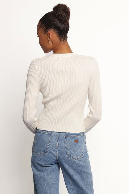 Searie Ribbed Cardigan Top Cream