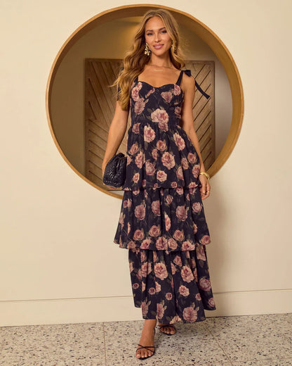 Blush Horizon Tiered Bustier Maxi Dress