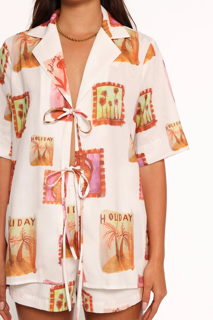 Aaliyah Tie Front Top White Multi