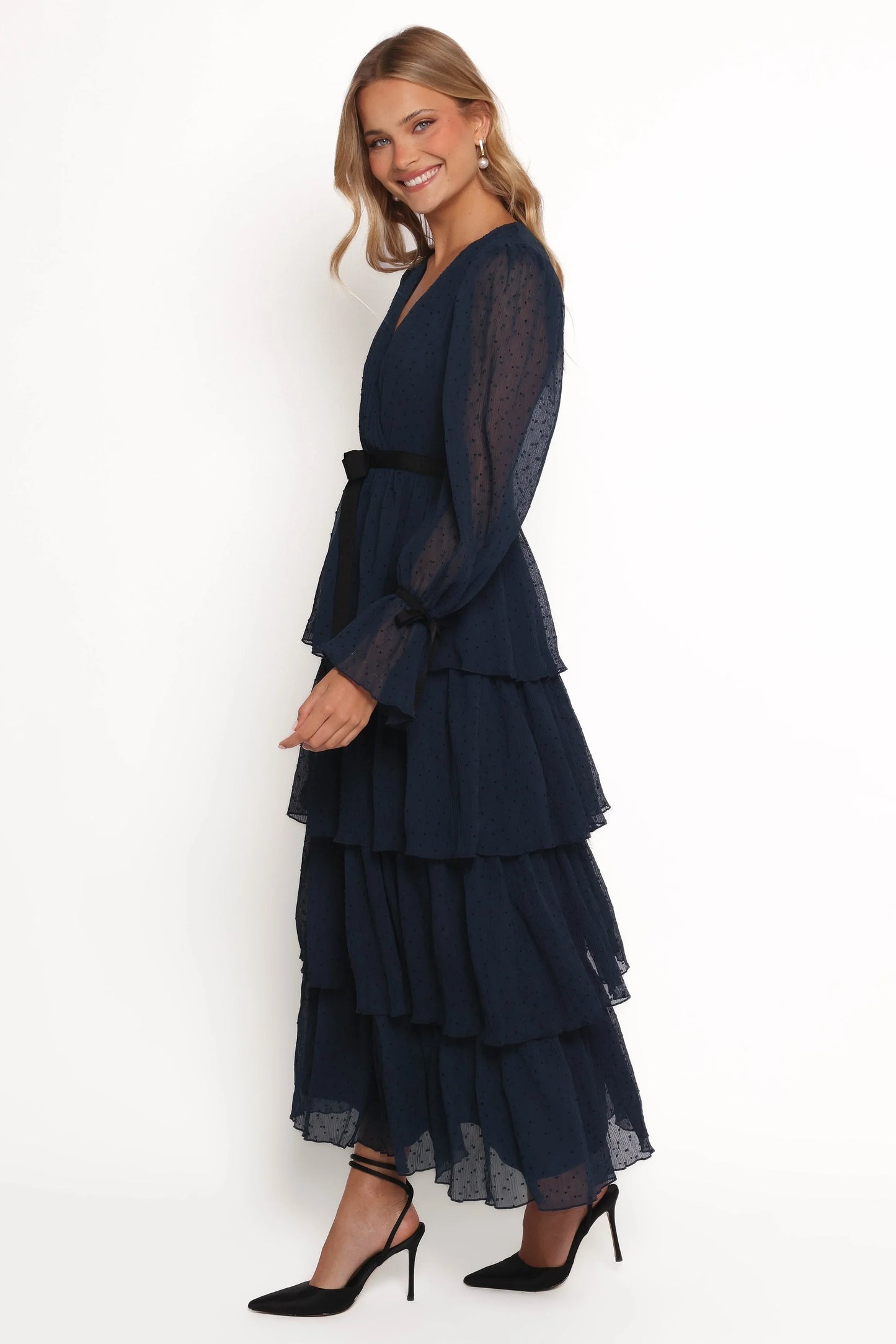 Antoinette Long Sleeve Tiered Maxi Dress Navy