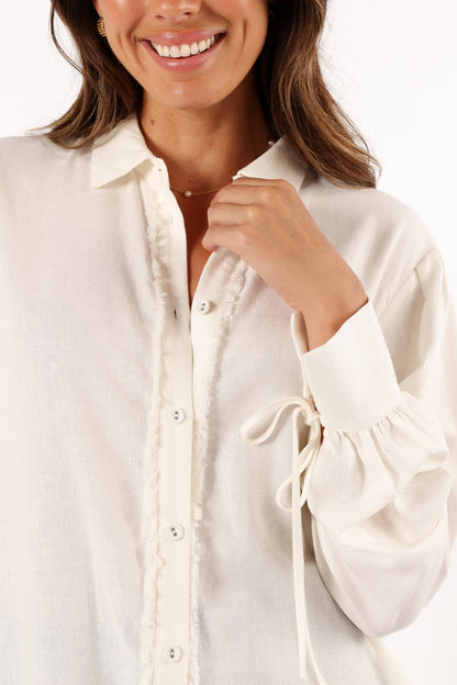 Dylan Long Sleeve Button Up Top White
