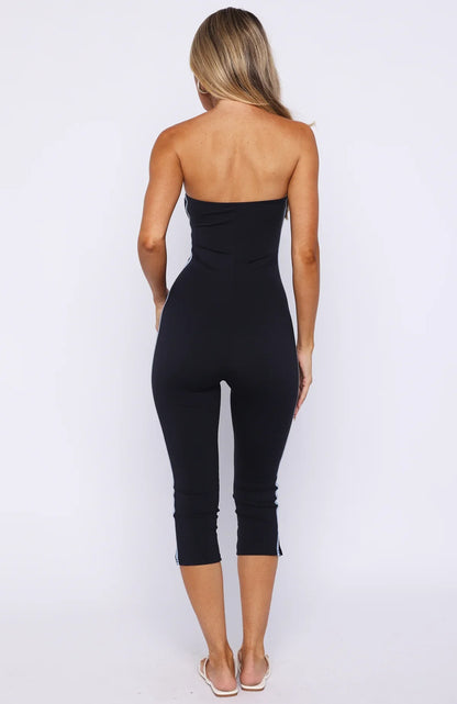 Pocket Rocket Capri Jumpsuit Navy Blue Stripe