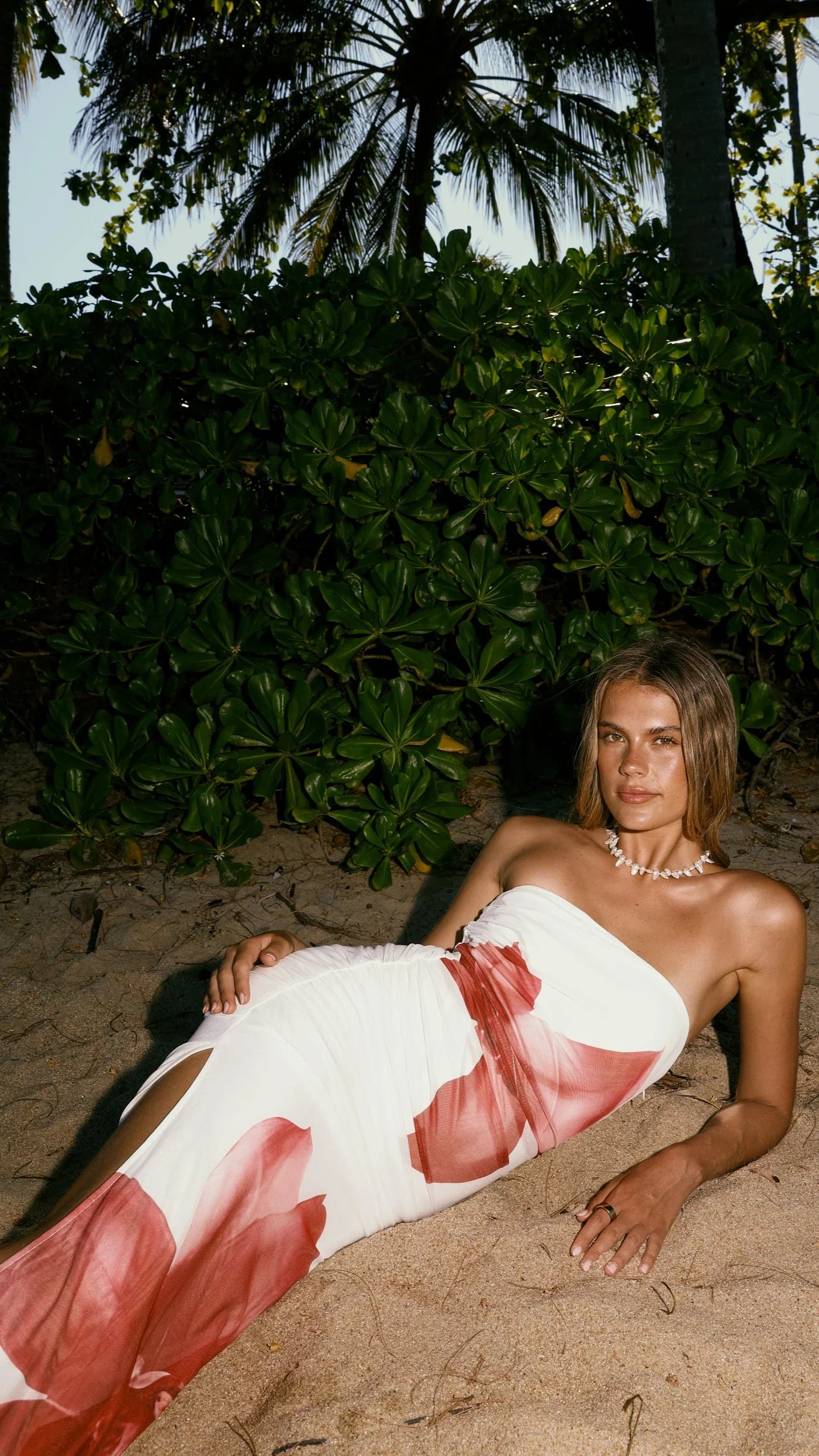 Brittani Strapless Maxi Dress White Red