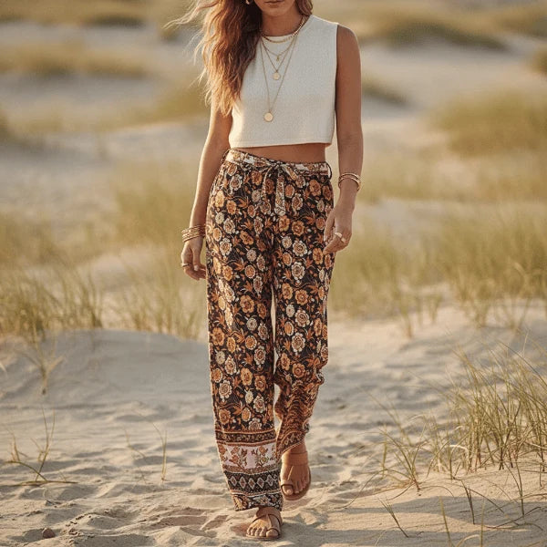 Autumn Bloom Boho Wide Leg Pants