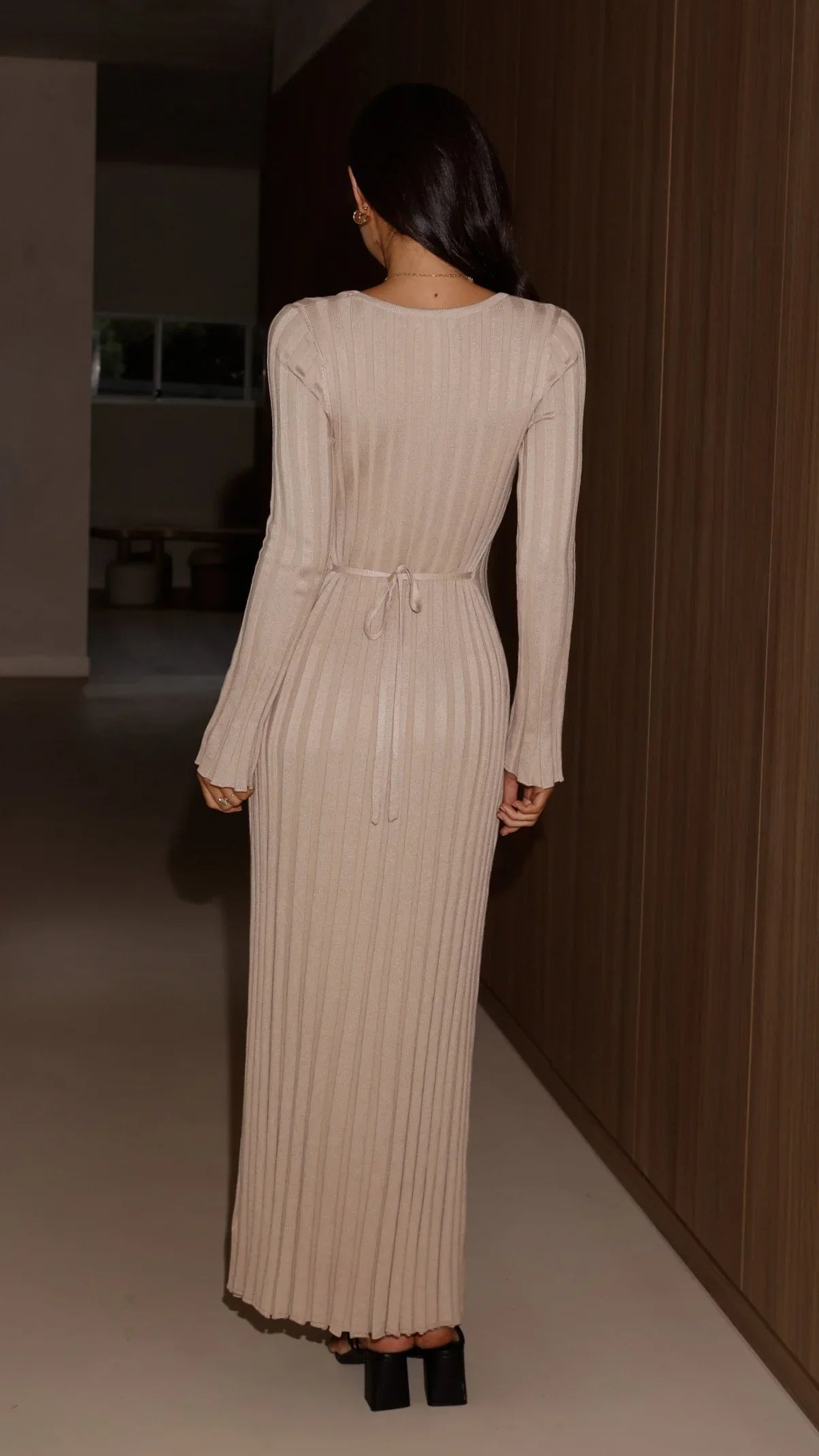Cyra Long Sleeve Maxi Dress Beige
