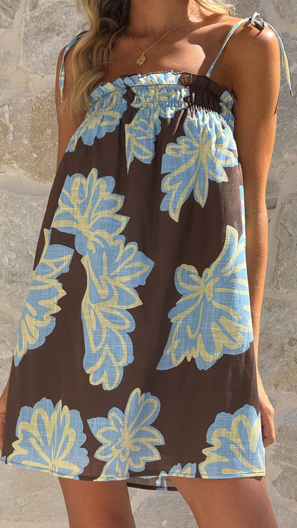 Sloane Mini Dress Brown Blue Floral