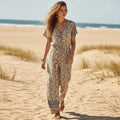 Desert Sage Boho Floral Wide Leg Jumpsuit with Pockets