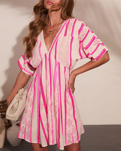 Limah Abstract Striped Kimino Mini Dress