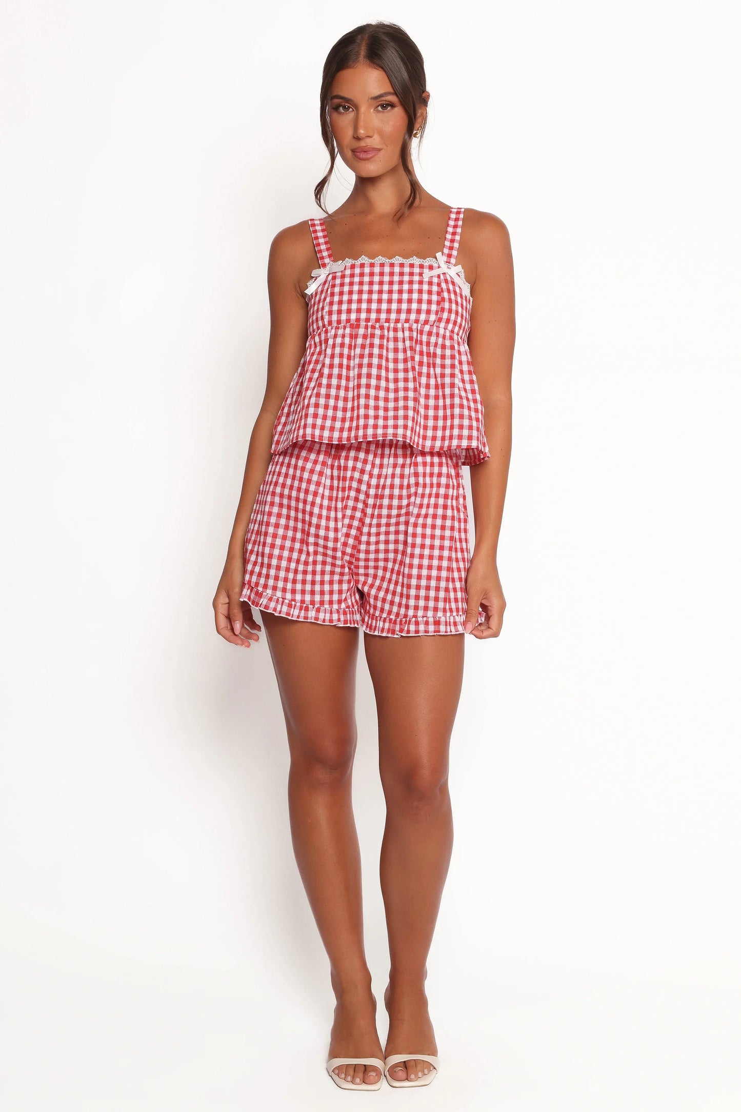 Isidore Gingham Short Set Red