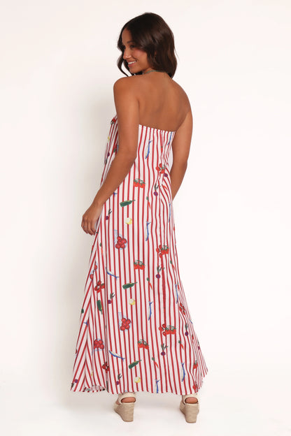 Soph Strapless Maxi Dress Red Picnic Stripe