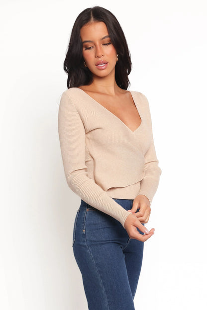 Lavia Knit Wrap Top Beige