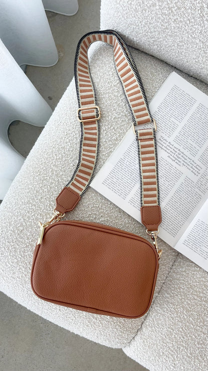 Bella Striped Webbing Camera Bag Tan