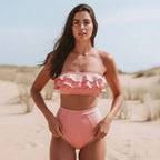 Striped Bandeau High Waisted Bikini Set
