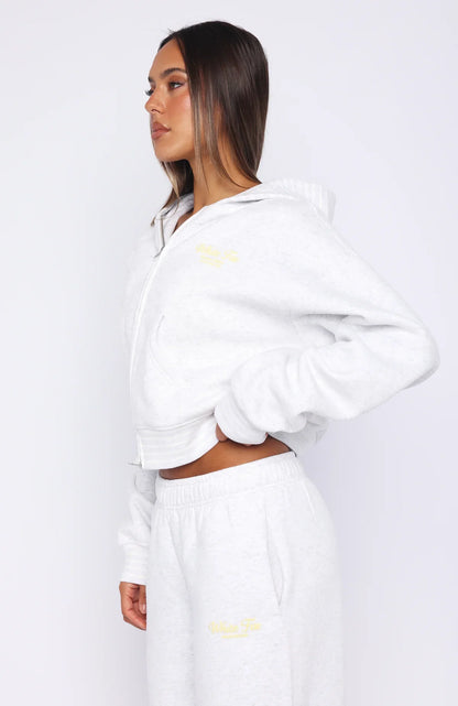 Verano Sixteen Fiorella Boxy Zip Front Hoodie Grey Marle