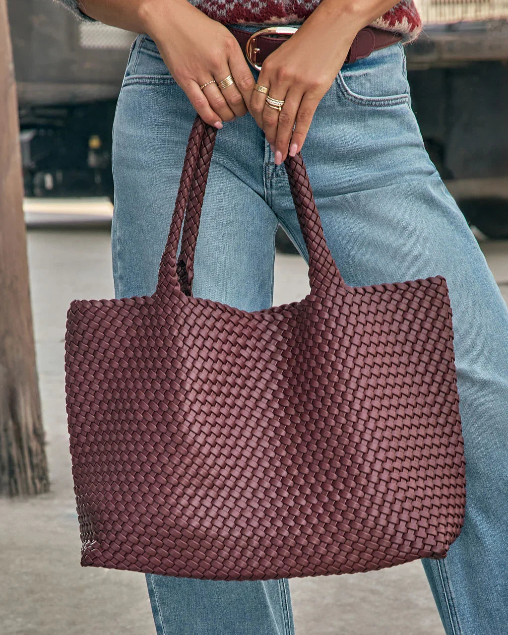 At My Side Woven Leather Tote With Insert