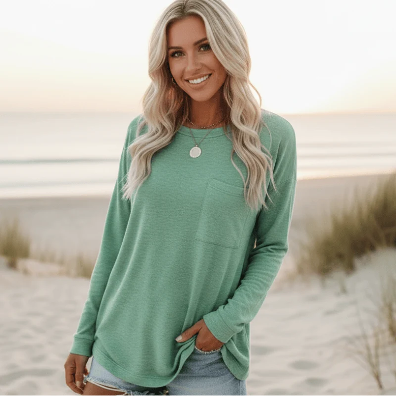 Boho Casual Long Sleeve Shirt with Pocket