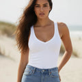 Ribbed V Neck Racerback Tank Top