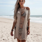Sheer Knit Bikini Cover Up Mini Dress