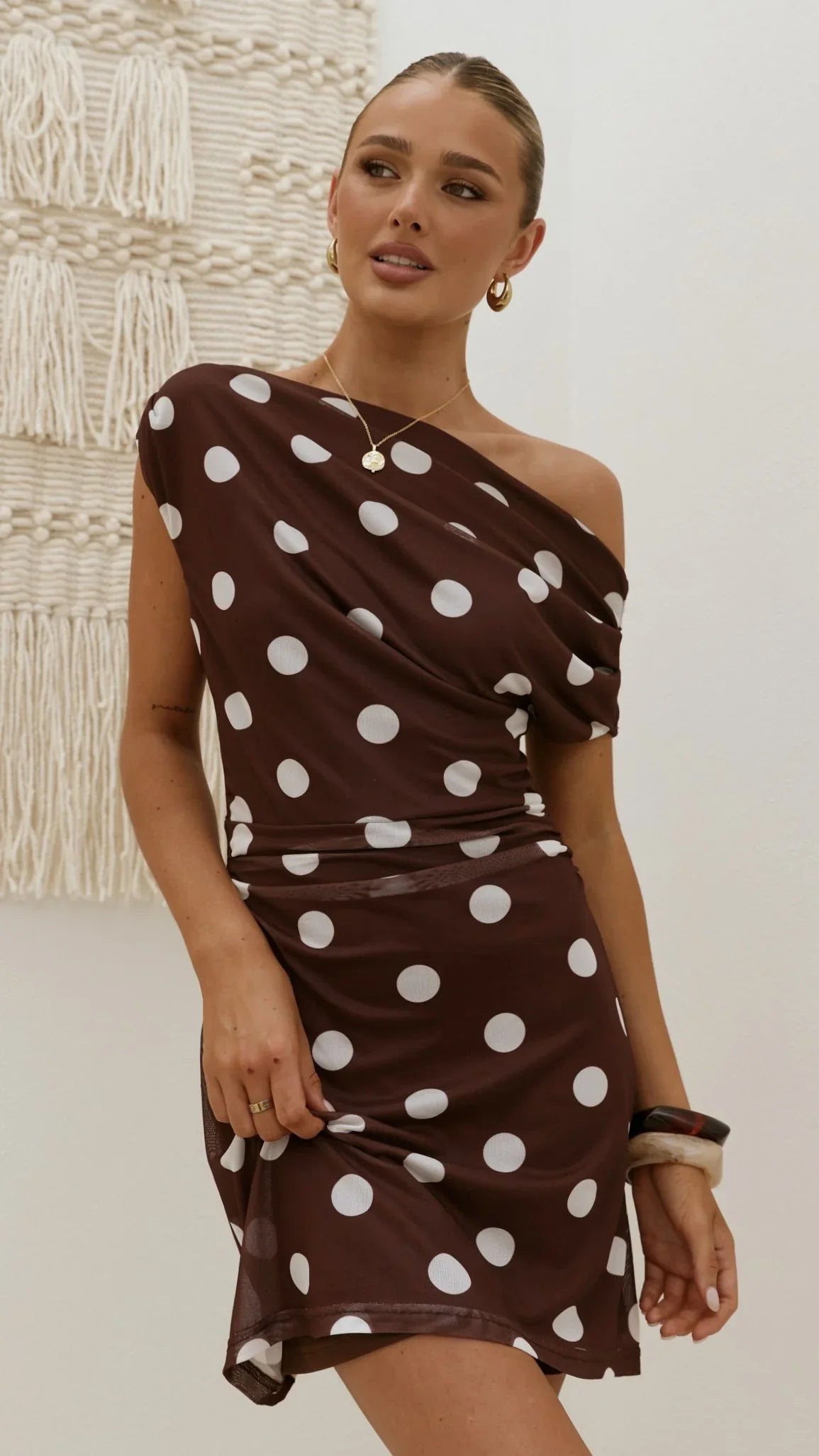 Sammie Mini Dress Brown Cream Polka