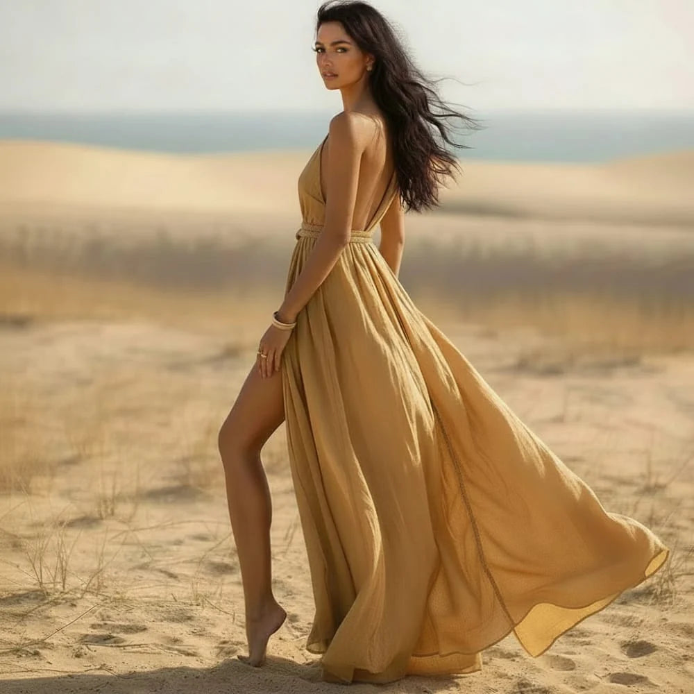 Boho Beach Cover Up Maxi Dress with Side Slit