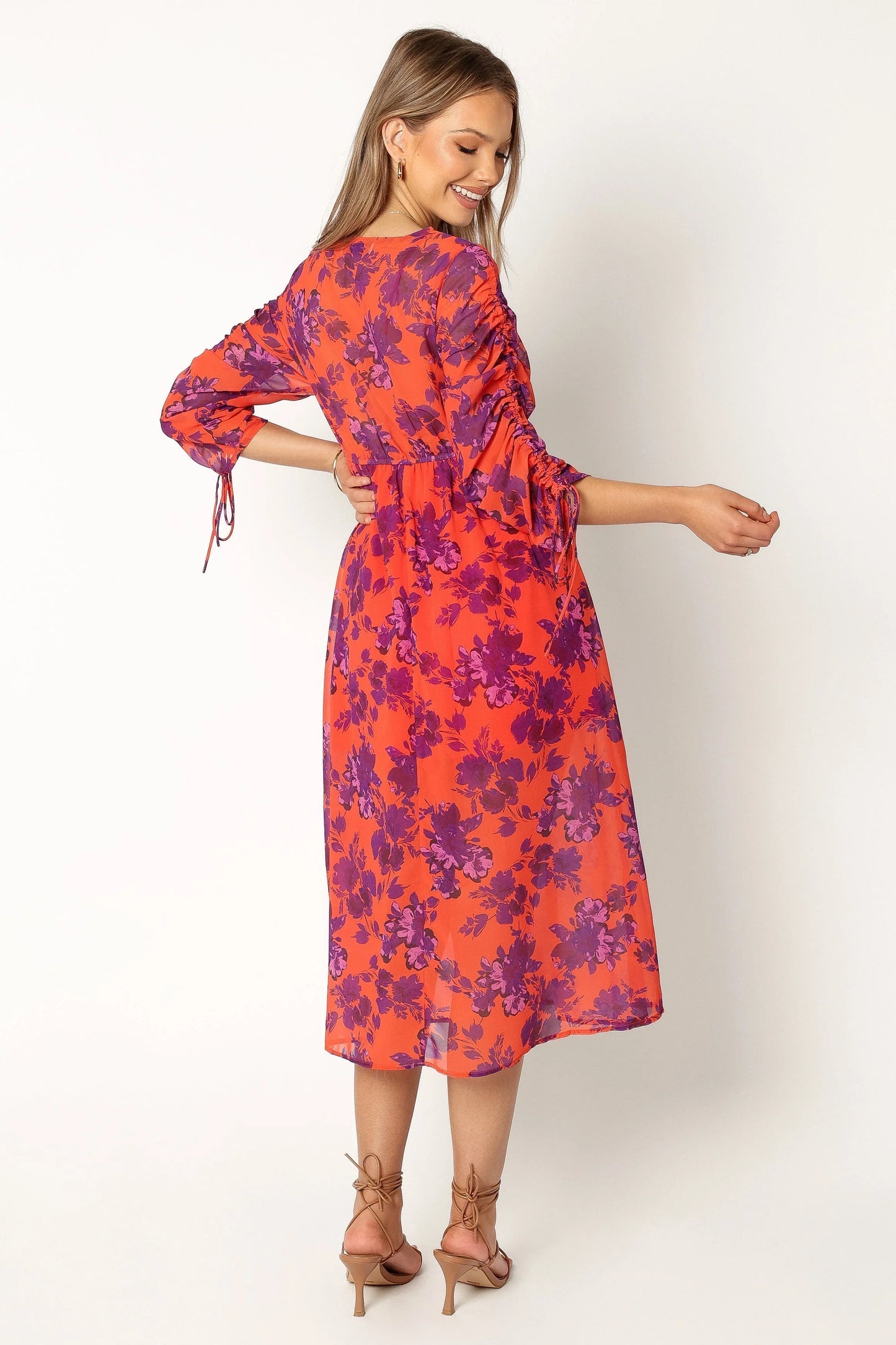 Hallie Midi Floral Dress Red Wine