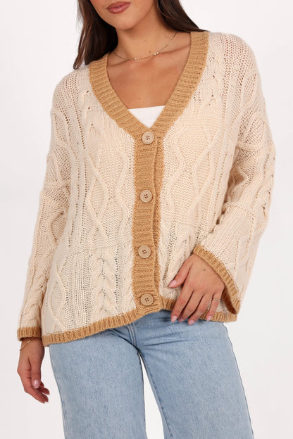 Zina Contrast Cardigan Tan