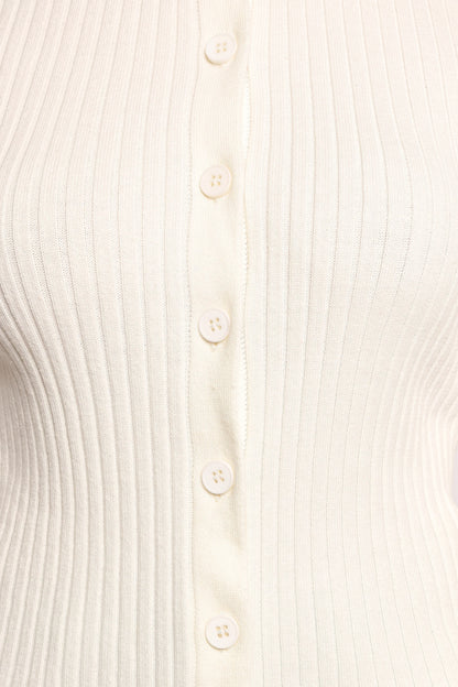 Searie Ribbed Cardigan Top Cream