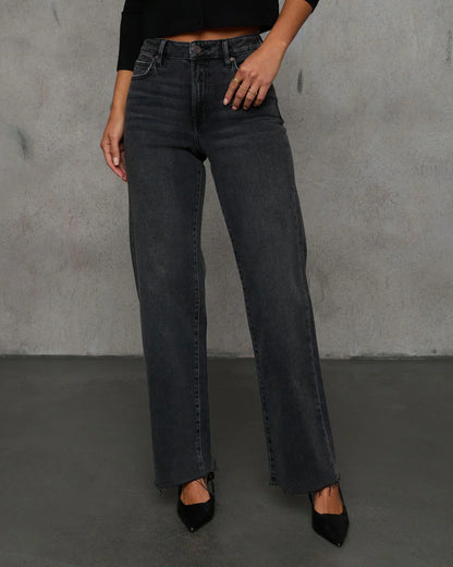 Dusky Charm Stretch High Rise Straight Leg Clean Hem Jeans