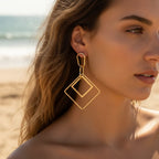 Chainlink Double Square Drop Earrings