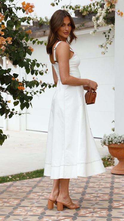 Indigo Midi Dress White Denim